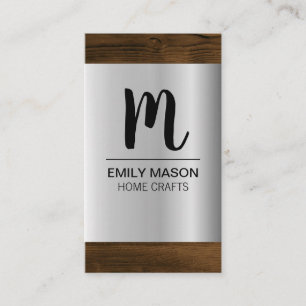 Monogram   Silver Metallic Wood Grain Trim Business Card