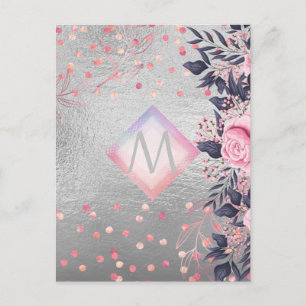 Monogram Silver Navy Rosegold Girly Newlyweds Gift Postcard