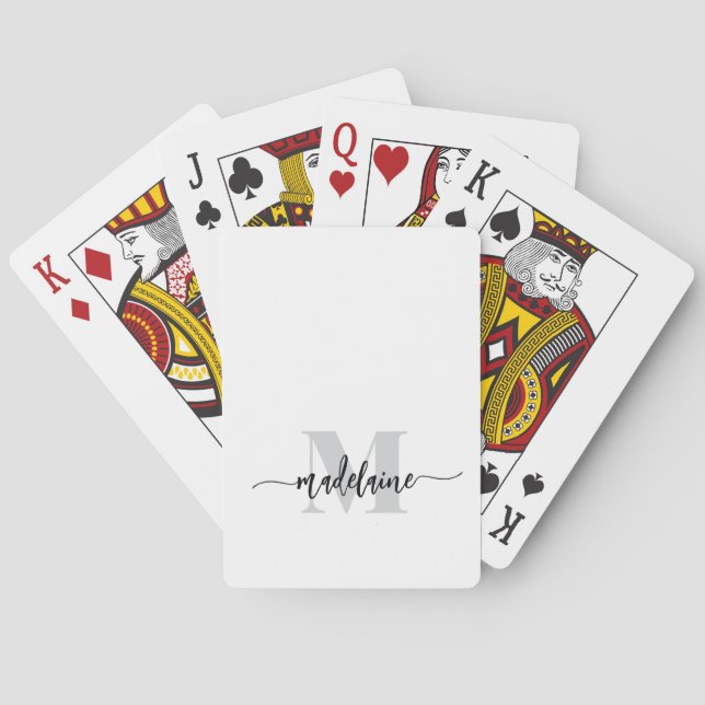 Monogram Silver White Black Personal Playing Cards (Back)