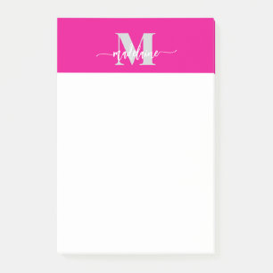 Monogram Silver White Pink Colour Personal Post-it Notes