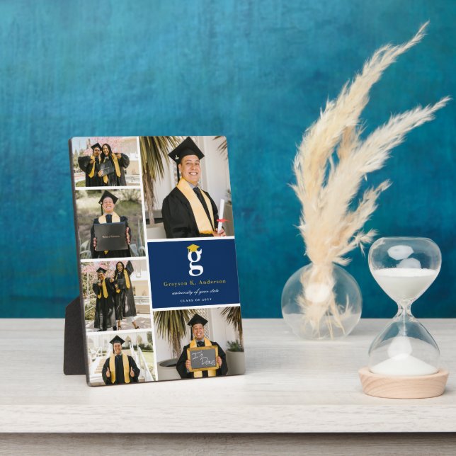 Monogram Simple Blocks Modern Photo Graduation Plaque (Side)