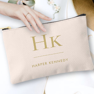 Monogram Simple Blush Pink Gold Chic Monogrammed Accessory Pouch