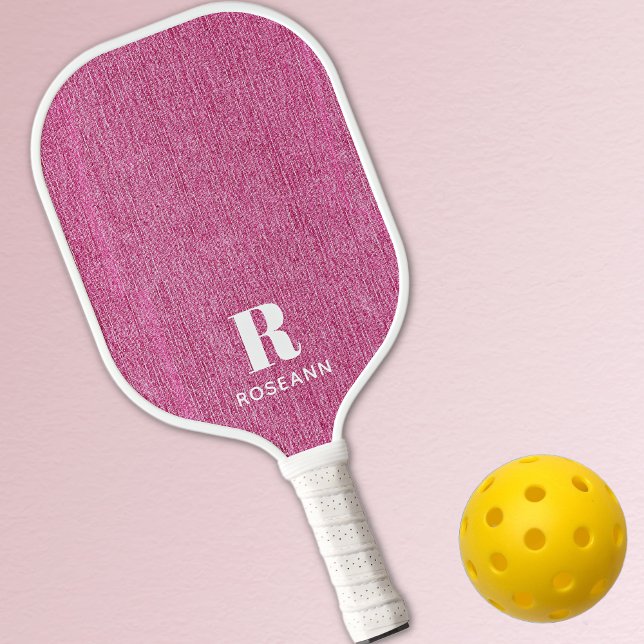 Monogram Simple Chic Pink Denim Print  Pickleball Paddle (Creator Uploaded)