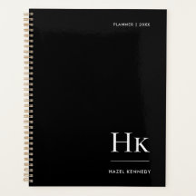 Monogram Simple Elegant Black Personalised Name