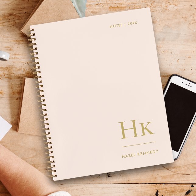 Monogram Simple Elegant Blush Gold Personalised Notebook (Creator Uploaded)