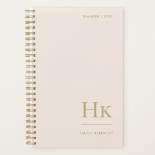 Monogram Simple Elegant Blush Pink Gold Feminine Planner