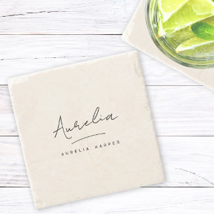 Monogram Simple Elegant Minimal Feminine Signature Stone Coaster