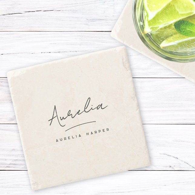 Monogram Simple Elegant Minimal Feminine Signature Stone Coaster (Creator Uploaded)