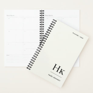 Monogram Simple Elegant Minimal Ivory Personalized Planner