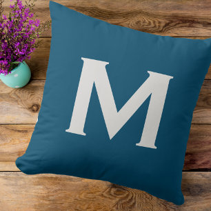 Monogram Simple Elegant Modern Blue Cushion