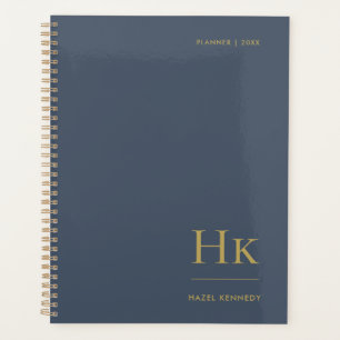 Monogram Simple Elegant Navy Gold Personalised Planner