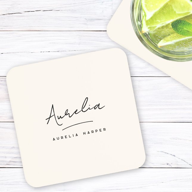 Monogram Simple Elegant Script Minimal Feminine Coaster (Creator Uploaded)