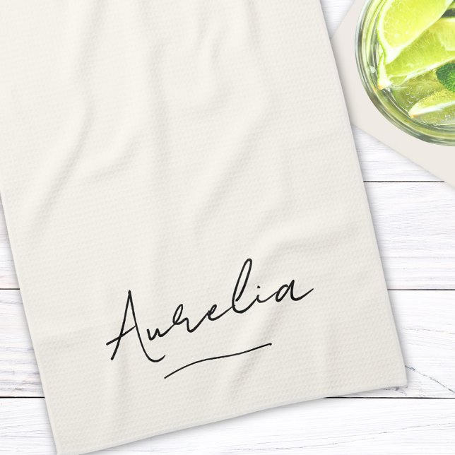 Monogram Simple Elegant Script Minimal Feminine Tea Towel (Creator Uploaded)