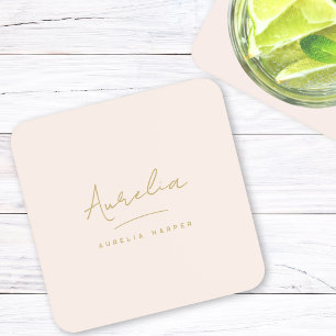 Monogram Simple Elegant Signature Minimal Blush Coaster