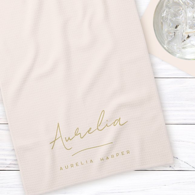 Monogram Simple Elegant Signature Minimal Blush Tea Towel (Creator Uploaded)