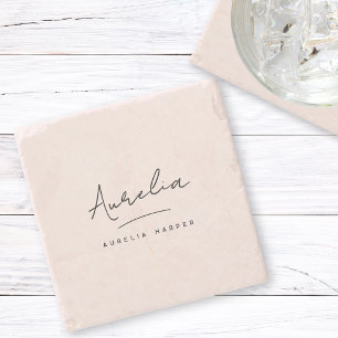 Monogram Simple Elegant Signature Minimal Feminine Stone Coaster