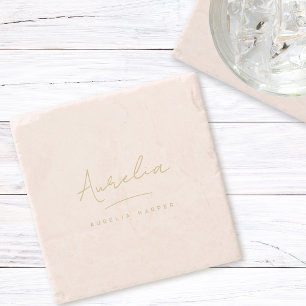 Monogram Simple Elegant Signature Minimal Feminine Stone Coaster