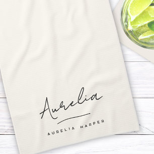 Monogram Simple Elegant Signature Minimal Feminine Tea Towel