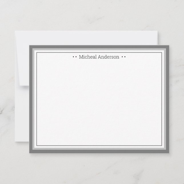Monogram Simple Grey Border Classic Personalised N Card (Front)