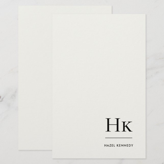 Monogram Simple Ivory Monogrammed Personalized Stationery (Front/Back)