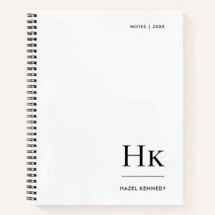 Monogram Simple Minimalist White Personalised Name Notebook