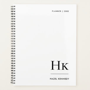 Monogram Simple Minimalist White Personalised Name Planner