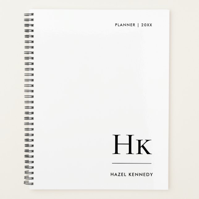 Monogram Simple Minimalist White Personalised Name Planner (Front)