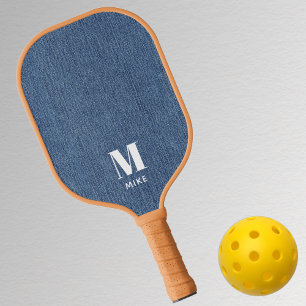 Monogram Simple Modern Blue Denim Print Pickleball Paddle