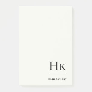 Monogram Simple Modern Ivory White Monogrammed Post-it Notes