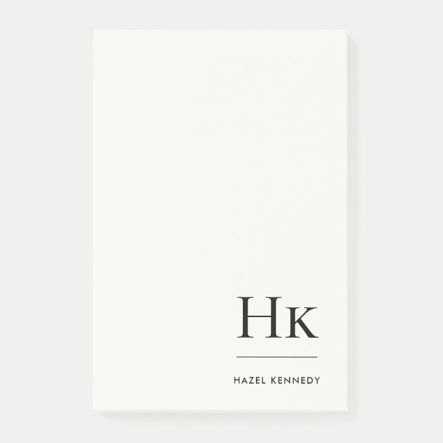 Monogram Simple Modern Ivory White Monogrammed Post-it Notes (Front)
