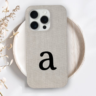 Monogram Simple Modern Minimal Linen Look Initial iPhone 15 Pro Case