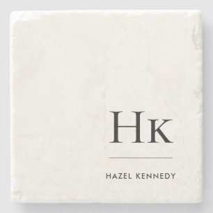 Monogram Simple Modern Minimal White Monogrammed Stone Coaster