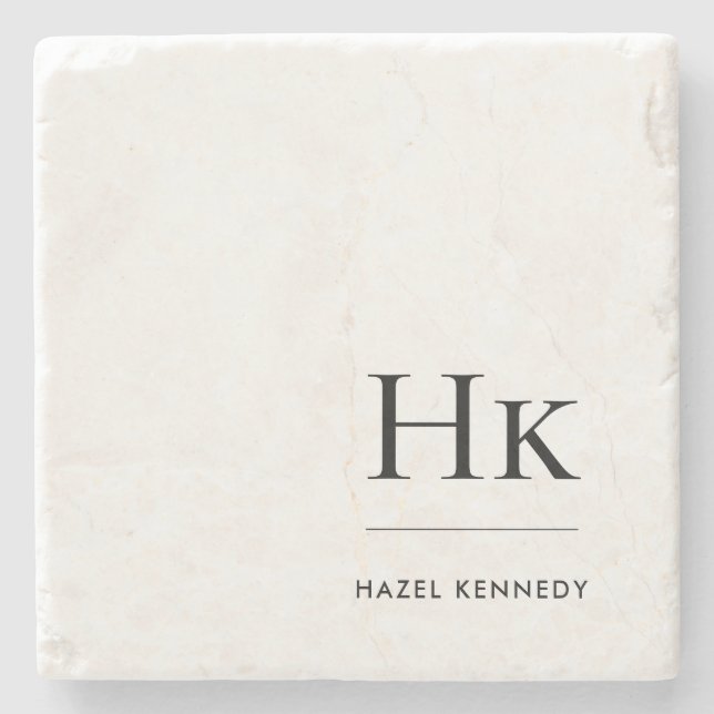 Monogram Simple Modern Minimal White Monogrammed Stone Coaster (Front)