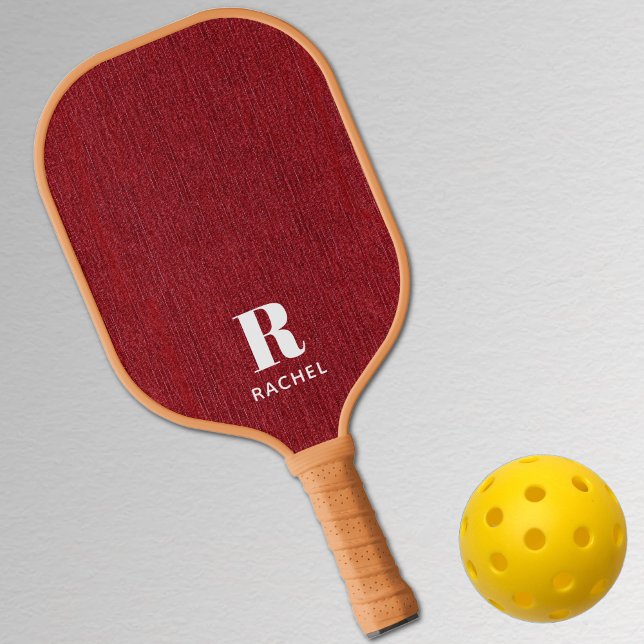 Monogram Simple Modern Ruby Red Denim Print Pickleball Paddle (Creator Uploaded)