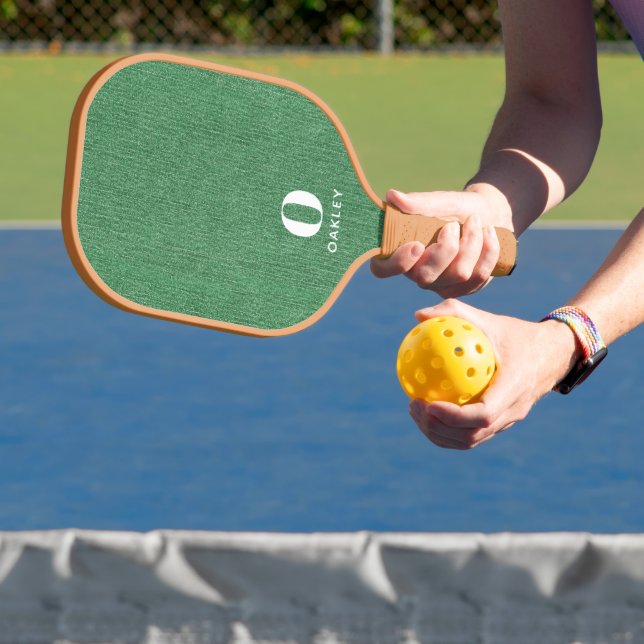 Monogram Simple Modern Spring Green Denim Print Pickleball Paddle (Insitu)
