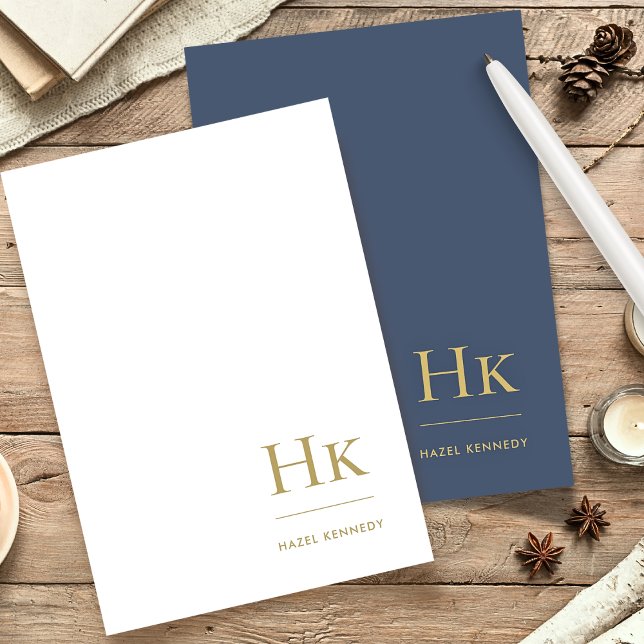 Monogram Simple Navy Blue Gold Personalised Stationery (Creator Uploaded)