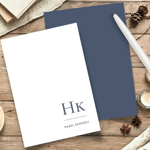 Monogram Simple Navy Blue White Personalised Stationery