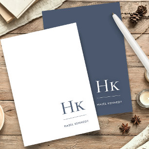 Monogram Simple Navy Blue White Personalised Stationery