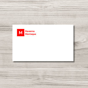 Monogram Simple Neon Red Personalized Script Card
