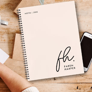 Monogram Simple Script Blush Pink Personalised Notebook