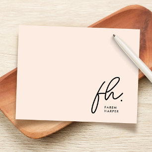 Monogram Simple Script Chic Blush Social Notecard