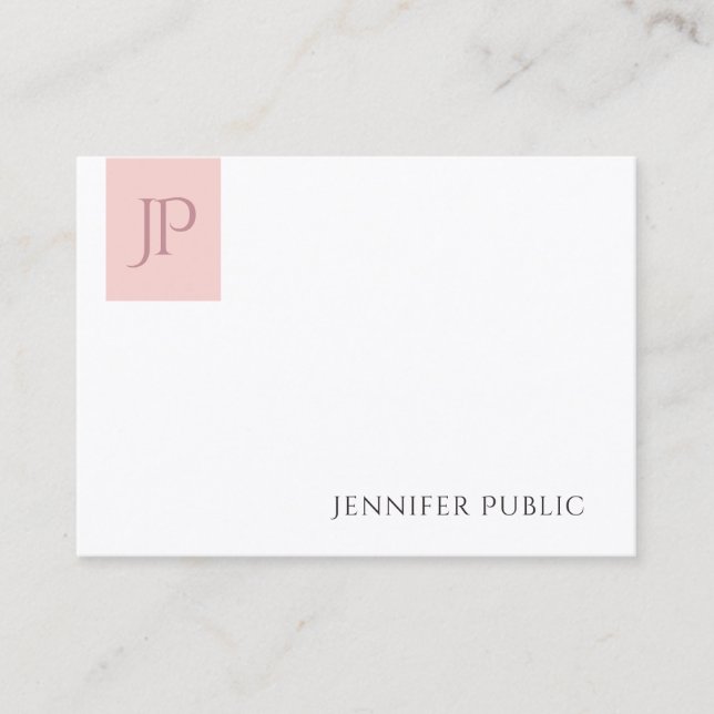 Monogram Simple Template Blush Pink White Elegant Business Card (Front)