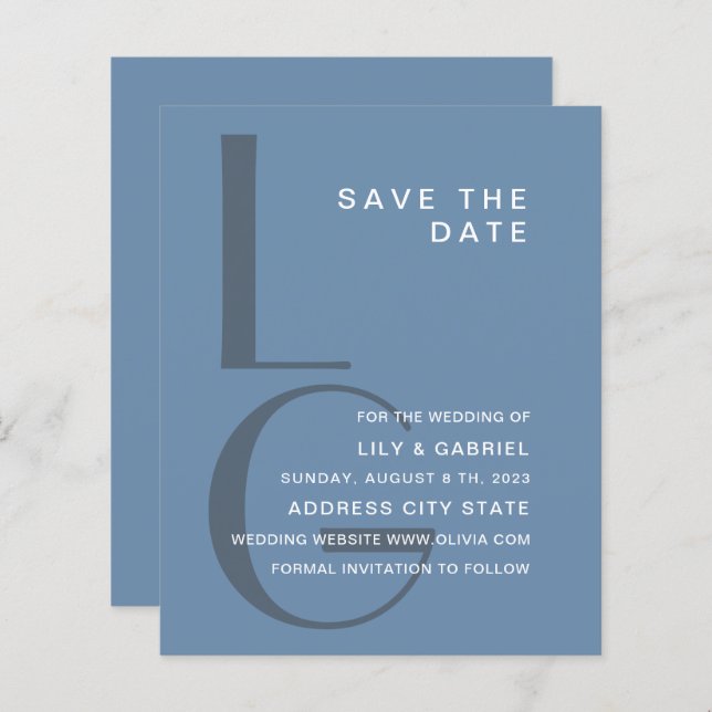 Monogram. Simple typography wedding Save the Date (Front/Back)