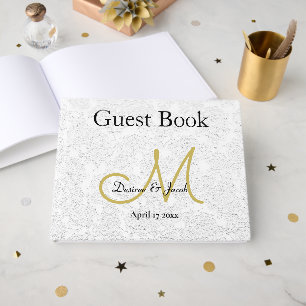 Monogram Simple White Gold Wedding Reception Guest Book
