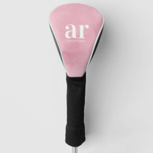 Monogram simple white initial name pink watercolor golf head cover