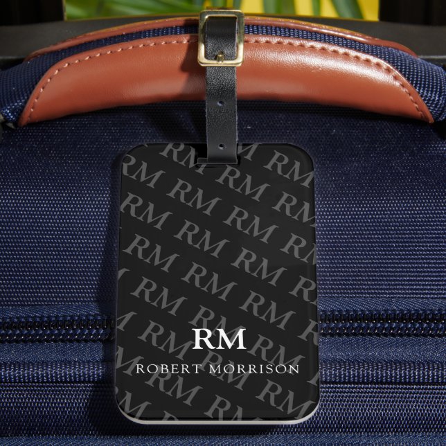 Monogram Simple White Masculine Pattern Luggage Tag (Front Insitu 2)