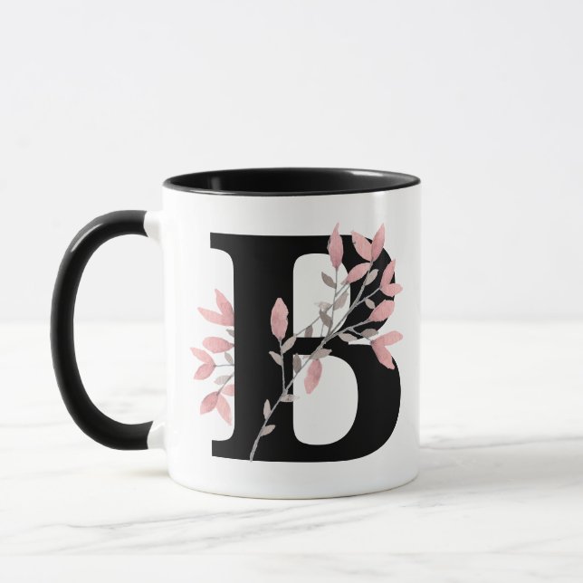 Monogram Single Letter w/Pink Floral Customise Mug (Left)