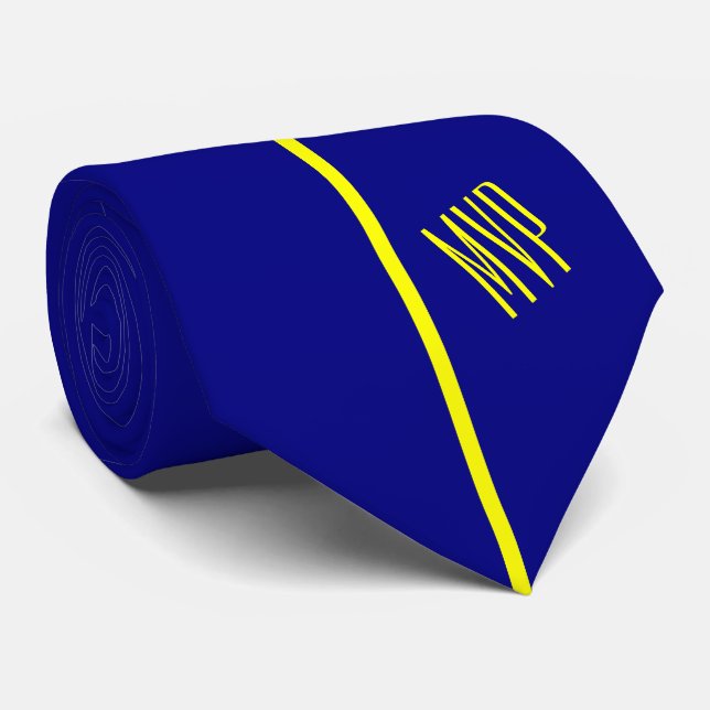 Monogram | Single Vertical Yellow Stripe on Navy Tie (Rolled)