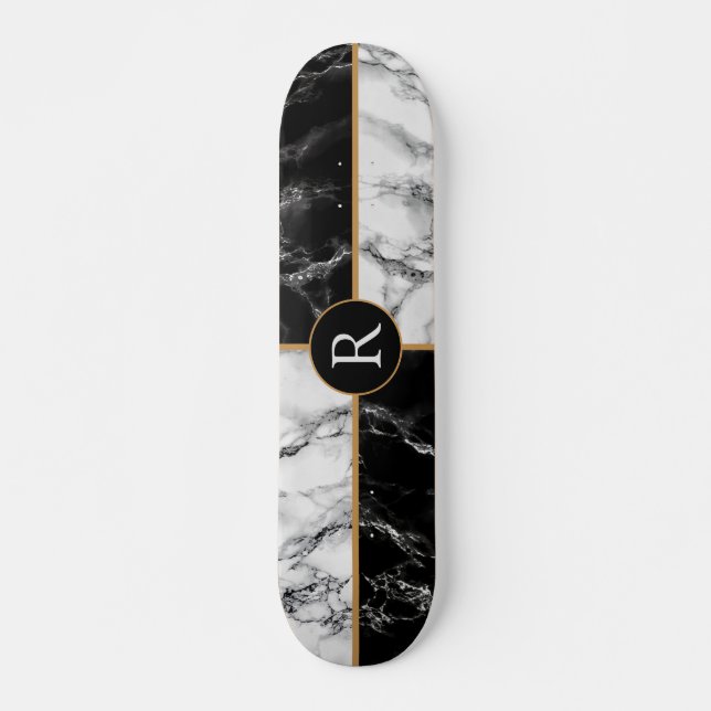 Monogram Skateboard Black and White Check Marble (Front)