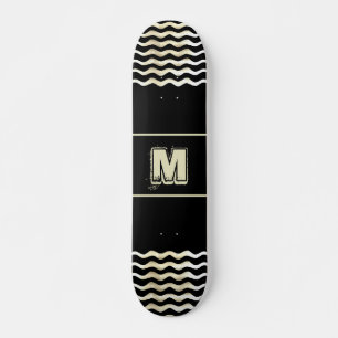 Monogram Skateboard with Waves on Black